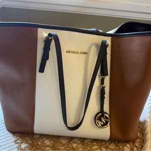 Michael Kors Tricolor Tote in Brown, White, and Black